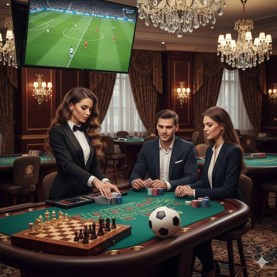 Luxurious casino background with various free casino games symbols